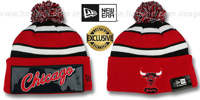 Bulls 'BIG-SCREEN' Red-Black Knit Beanie Hat by New Era