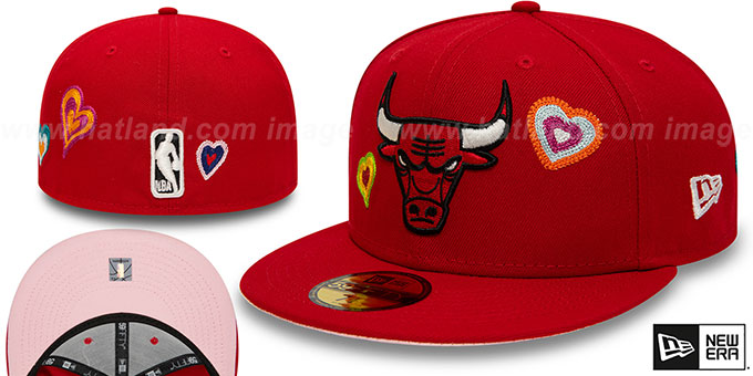 Bulls 'CHAIN STITCH HEARTS' Red Fitted Hat by New Era