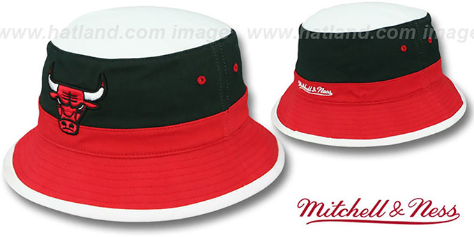 Bulls 'COLOR-BLOCK BUCKET' White-Black-Red Hat by Mitchell and Ness