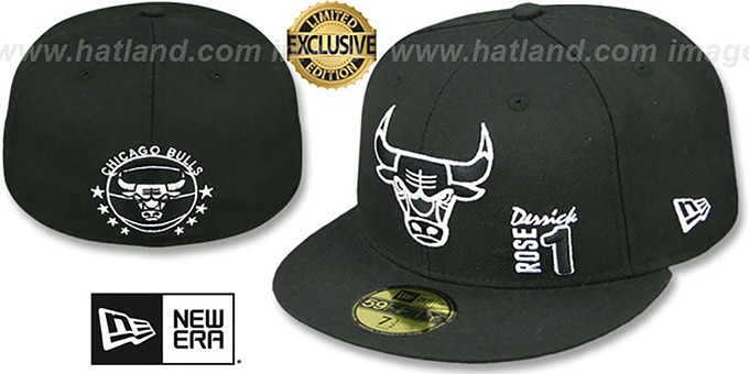 Bulls 'DERRICK ROSE 1' Black-White Fitted Hat by New Era