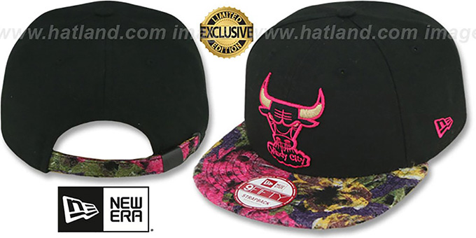 Bulls 'FLORAL-FUR STRAPBACK' Black-Pink Hat by New Era