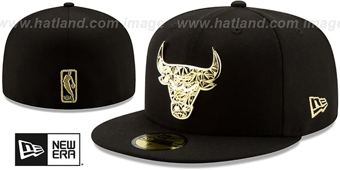 Bulls 'GOLD SHATTERED METAL-BADGE' Black Fitted Hat by New Era