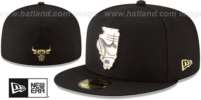 Bulls 'GOLD STATED METAL-BADGE' Black Fitted Hat by New Era