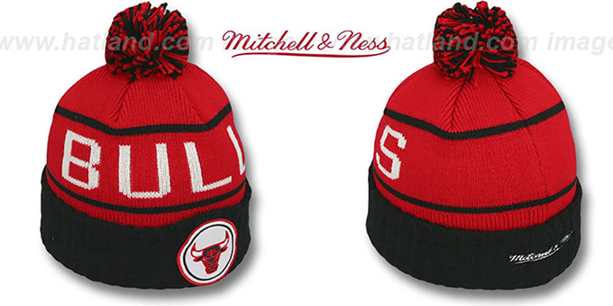 Bulls 'HIGH-5 CIRCLE BEANIE' Red-Black by Mitchell and Ness