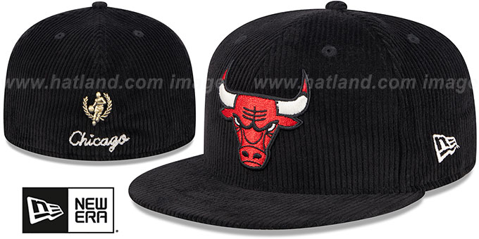 Bulls 'LETTERMAN PIN CORDUROY' Black Fitted Hat by New Era