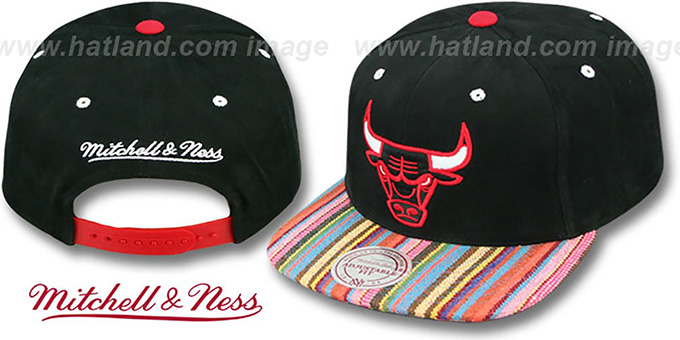 Bulls 'NATIVE-STRIPE SNAPBACK' Black Hat by Mitchell and Ness