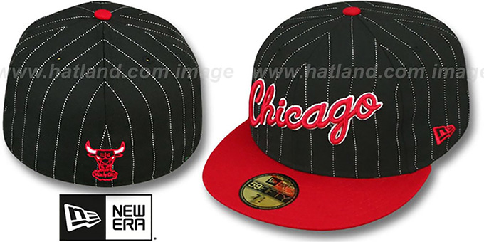 Bulls 'PIN-SCRIPT' Black-Red Fitted Hat by New Era