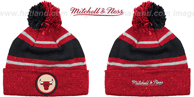 Bulls 'SPECKLED' Red-Black Knit Beanie by Mitchell and Ness