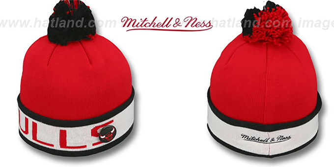 Bulls 'THE-BUTTON' Knit Beanie Hat by Michell and Ness