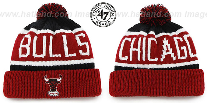 Bulls 'THE-CALGARY 2' Red-Black Knit Beanie Hat by Twins 47 Brand