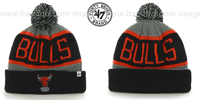 Bulls 'THE-CALGARY' Black-Grey-Orange Knit Beanie Hat by Twins 47 Brand