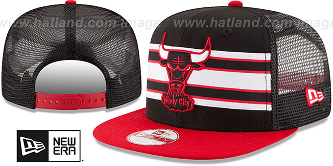 Bulls 'THROWBACK-STRIPE SNAPBACK' Black-Red Hat by New Era