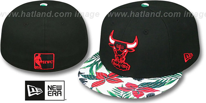 Bulls 'TROPTRIP BLOOM' Black-Multi Fitted Hat by New Era