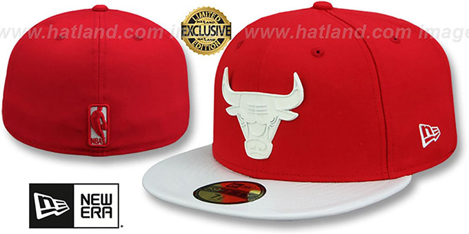 Bulls 'WHITE METAL-BADGE' Red-White Patent Fitted Hat by New Era