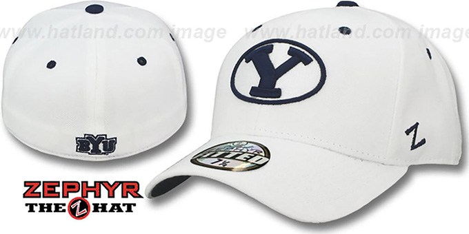 BYU 'DH' White Fitted Hat by Zephyr