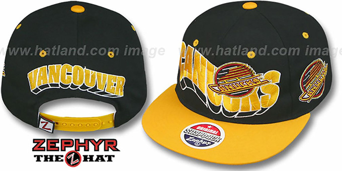 Canucks '2T FLASHBACK SNAPBACK' Black-Gold Hat by Zephyr