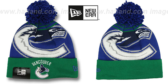 Canucks 'LOGO WHIZ' Royal-Green Knit Beanie Hat by New Era