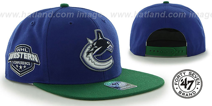 Canucks 'SURE-SHOT SNAPBACK' Royal-Green Hat by Twins 47 Brand