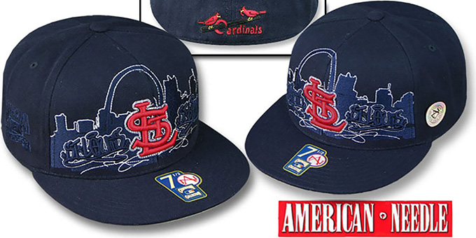 Cardinals 'COOPERSTOWN SKYLINE' Navy Fitted Hat by American Needle