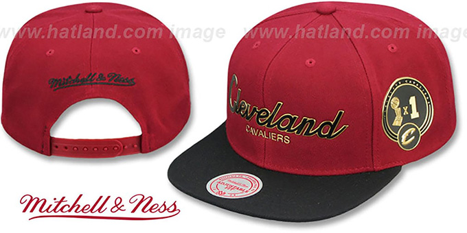 Cavaliers 'CITY CHAMPS SCRIPT SNAPBACK' Burgundy-Black Hat by Mitchell and Ness