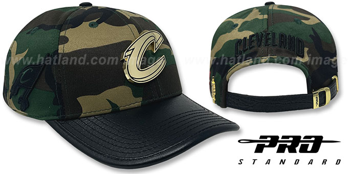 Cavaliers LOW-PRO 'GOLD METAL BADGE STRAPBACK' Camo-Black Hat by Pro Standard