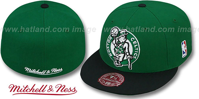 Celtics '2T XL-LOGO' Green-Black Fitted Hat by Mitchell and Ness