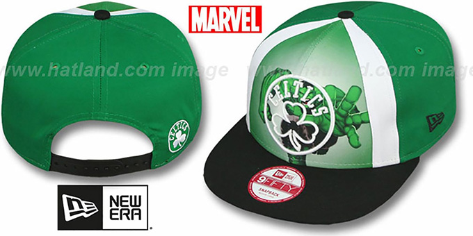 Celtics 'MARVEL RETRO-SLICE SNAPBACK' Green-Black Hat by New Era