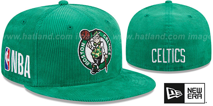 Celtics 'OLD SCHOOL CORDUROY SIDE-PATCH' Kelly Fitted Hat by New Era