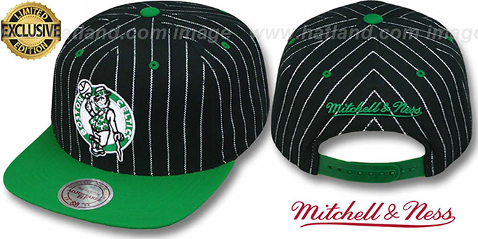 Celtics 'PINSTRIPE 2T TEAM-BASIC SNAPBACK' Black-Green Adjustable Hat by Mitchell and Ness