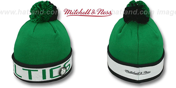 Celtics 'THE-BUTTON' Knit Beanie Hat by Michell and Ness