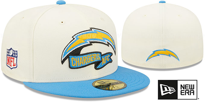 Chargers '2022 NFL SIDELINE' Cream-Blue Fitted Hat by New Era