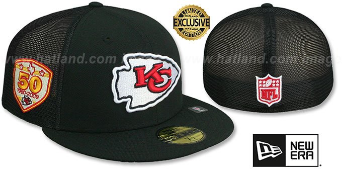 Chiefs 50TH 'MESH-BACK SIDE-PATCH' Black-Black Fitted Hat by New Era