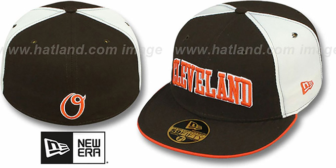 Cleveland 'PINWHEEL-CITY' Brown-White-Brown Fitted Hat by New Era