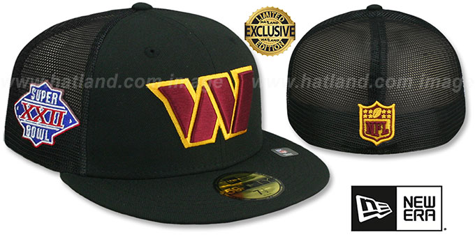 Commanders SB XXII 'MESH-BACK SIDE-PATCH' Black-Black Fitted Hat by New Era