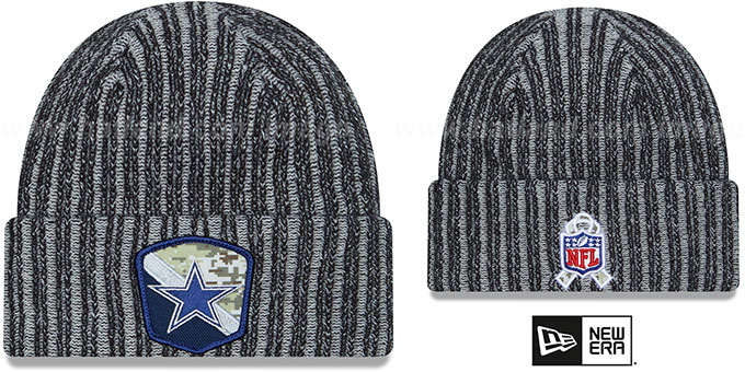 Cowboys '2023 SALUTE-TO-SERVICE' Black -Grey Knit Beanie Hat by New Era