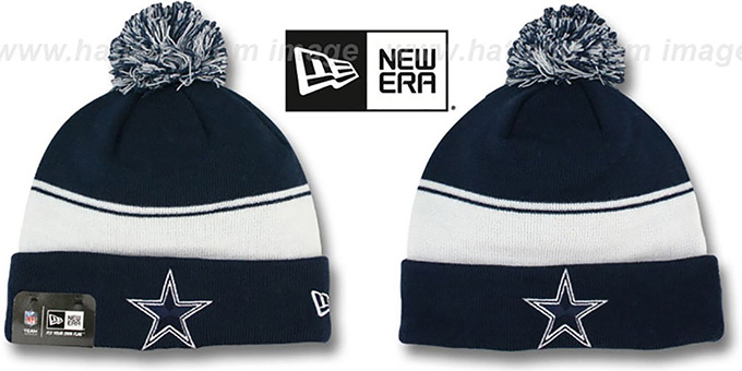 Cowboys 'CUFF-FLIP' Navy-White Knit Beanie Hat by New Era