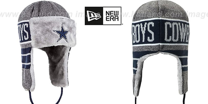 Cowboys 'FROSTY TRAPPER' Grey-Navy Knit Hat by New Era