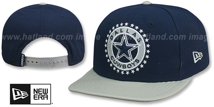 Cowboys 'LEATHER TAG SNAPBACK' Navy-Grey Hat by New Era