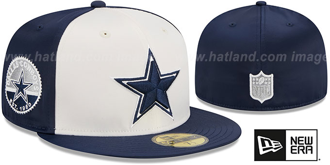 Cowboys 'SATIN SIDE-PATCH' White-Navy Fitted Hat by New Era