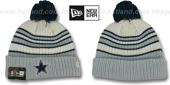 Cowboys 'TRADITIONAL STRIPED' White-Grey Knit Beanie Hat by New Era