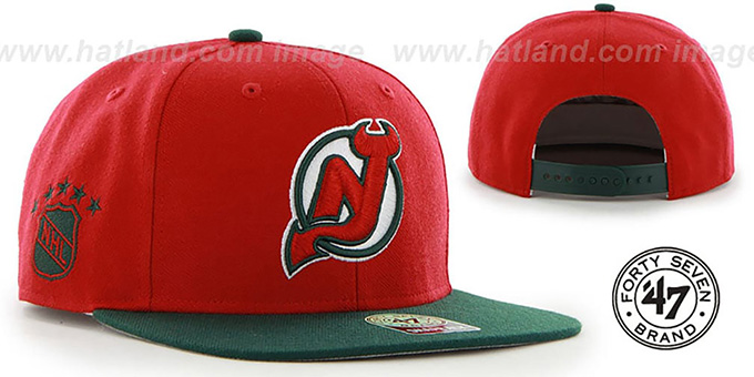 Devils 'SURE-SHOT SNAPBACK' Red-Green Hat by Twins 47 Brand