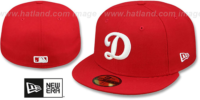 Dodgers 'D TEAM-BASIC' Red-White Fitted Hat by New Era