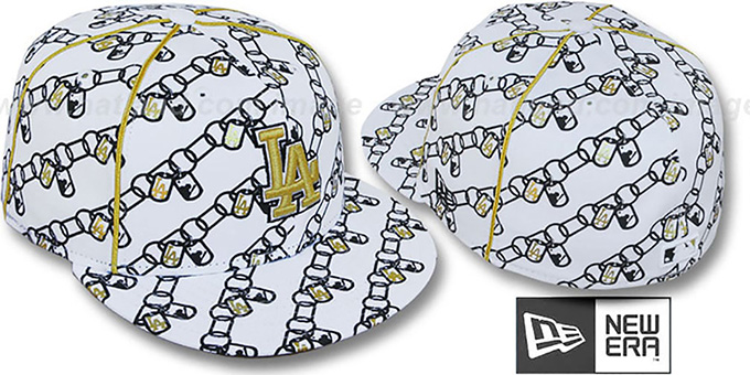 Dodgers 'DAWG CHAIN' White-Black Fitted Hat by New Era