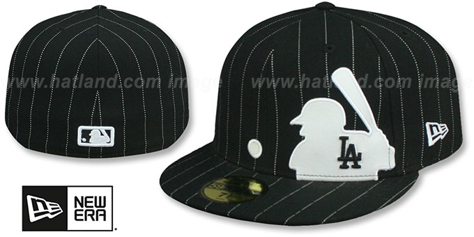 Dodgers 'MLB SILHOUETTE PINSTRIPE' Black-White Fitted Hat by New Era