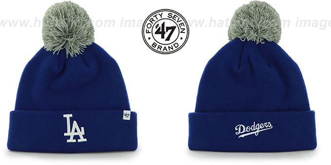 Dodgers 'POMPOM CUFF' Royal Knit Beanie Hat by Twins 47 Brand