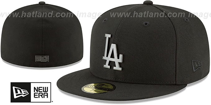 Dodgers 'SLEEKED BLACK METAL-BADGE' Black Fitted Hat by New Era