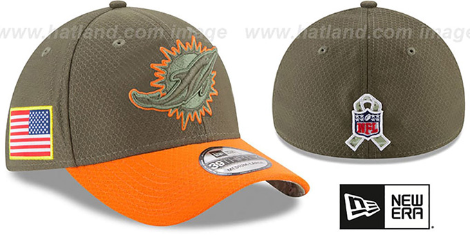 Dolphins '2017 SALUTE-TO-SERVICE FLEX' Green-Orange Hat by New Era