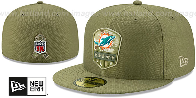 Dolphins '2019 SALUTE-TO-SERVICE' Olive Fitted Hat by New Era