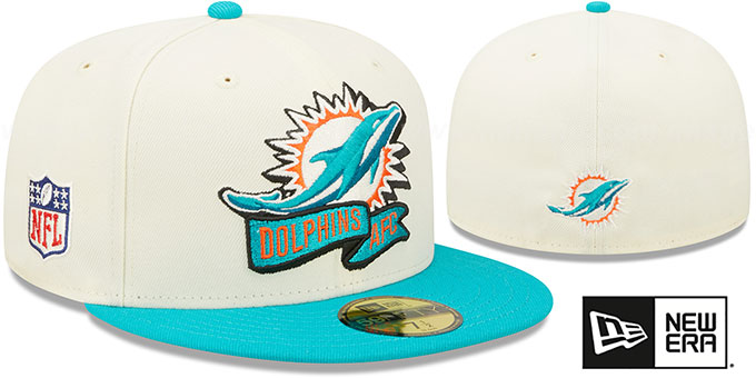 Dolphins '2022 NFL SIDELINE' Cream-Aqua Fitted Hat by New Era