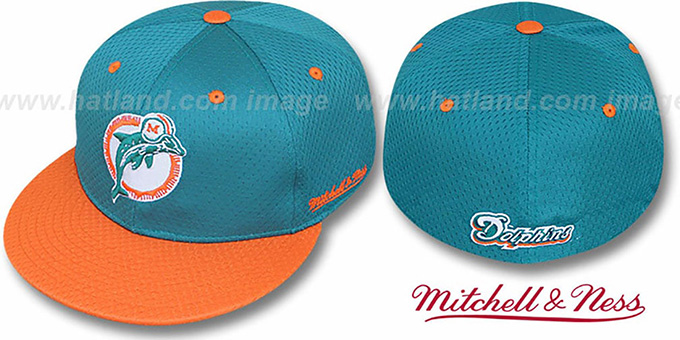 Dolphins '2T BP-MESH' Aqua-Orange Fitted Hat by Mitchell and Ness